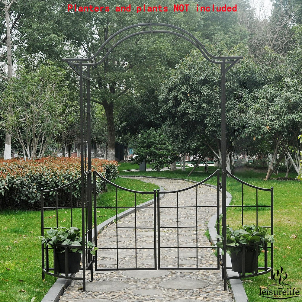leisurelife Steel Garden Arch Arbor Trellis W/Gate, 7.5 Ft Height