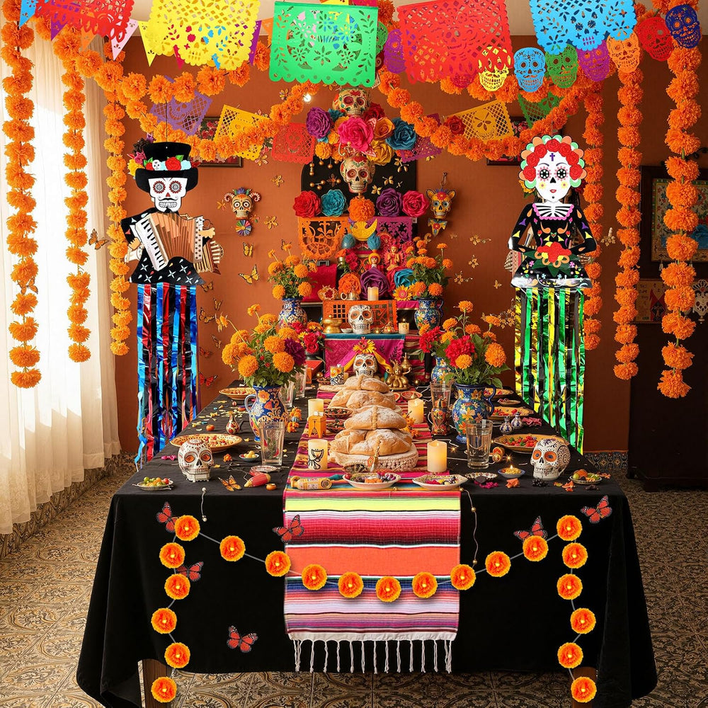 Janinka 78 Pcs Dia De Los Muertos Altar Decoration Set, Black, Lighted