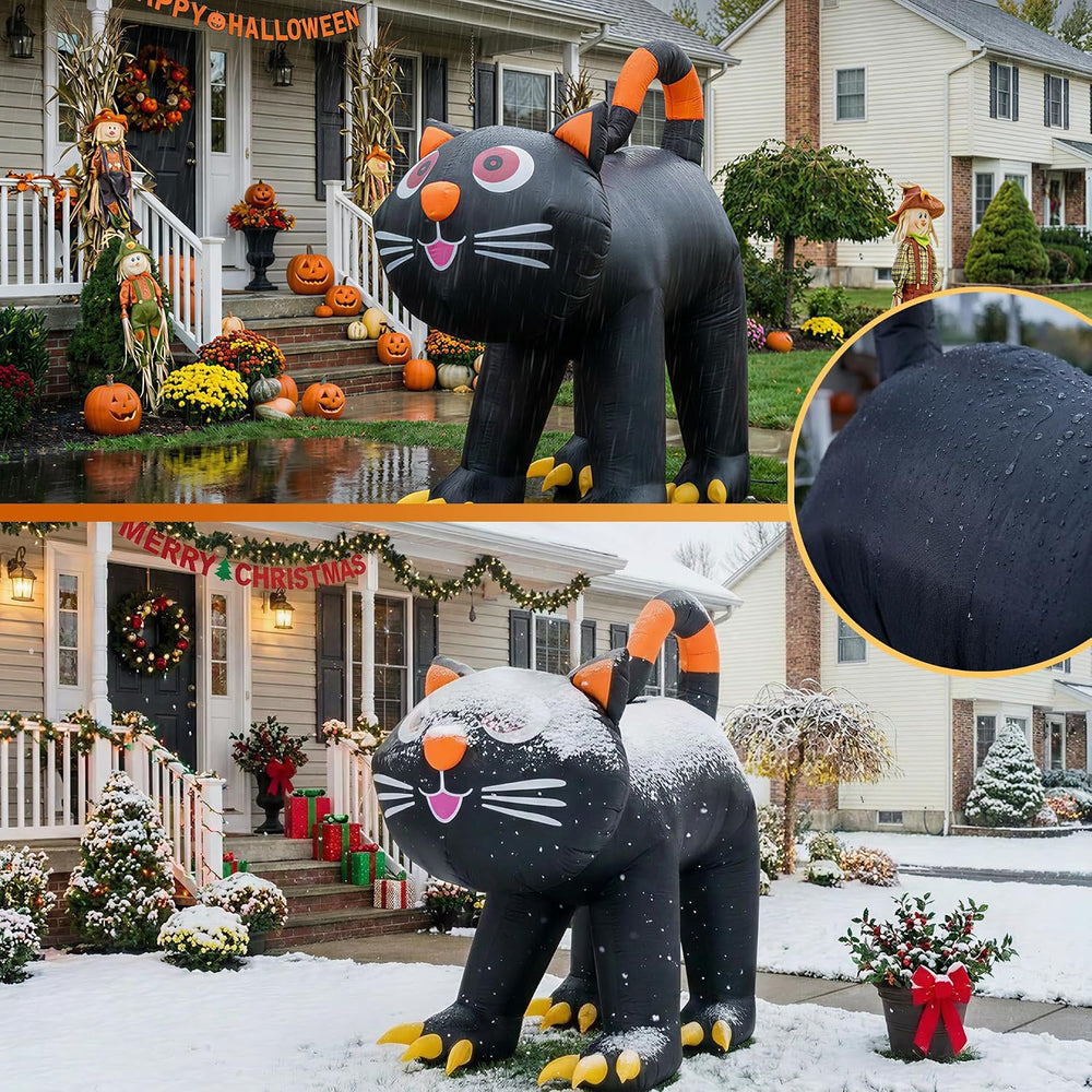 5.91 FT Halloween Inflatables Yard Decor Outdoor Black Cat with LED Lights Bu...