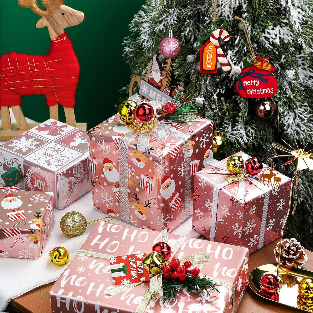 WRAPAHOLIC Christmas Wrapping Paper Set - Rose Gold Santa and Reindeer with M...