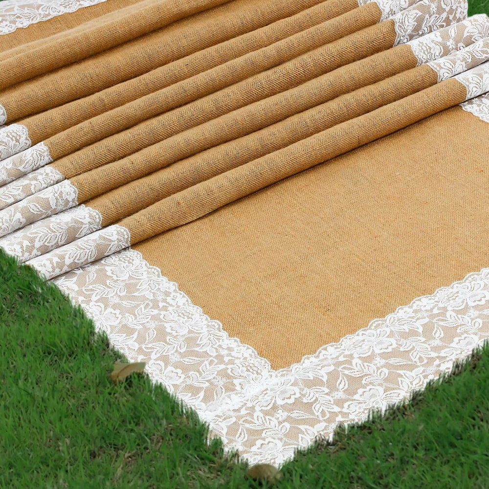 Preboun 3ft X 30 ft Aisle Runner for Wedding Ceremony, Burlap Lace Style