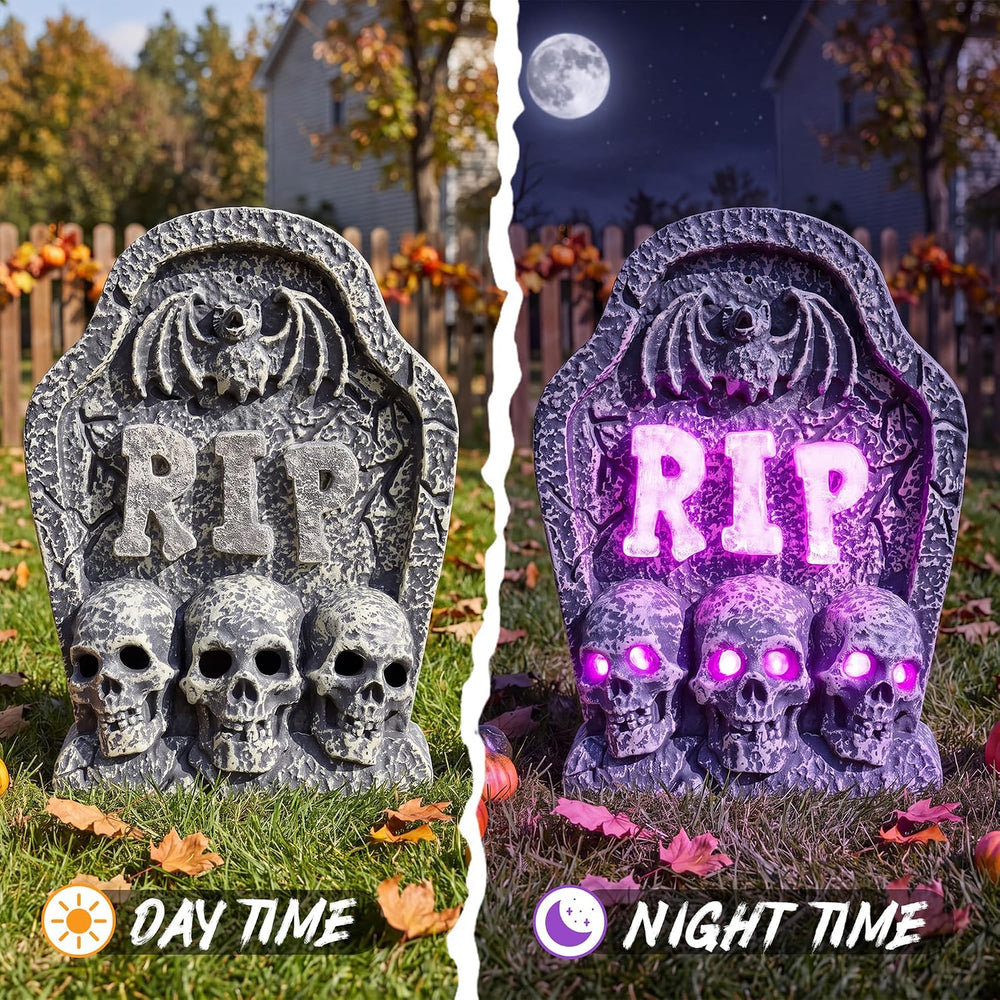 Halloween Animatronic 16in Rip Tombstone, Decorations with Creepy Sound