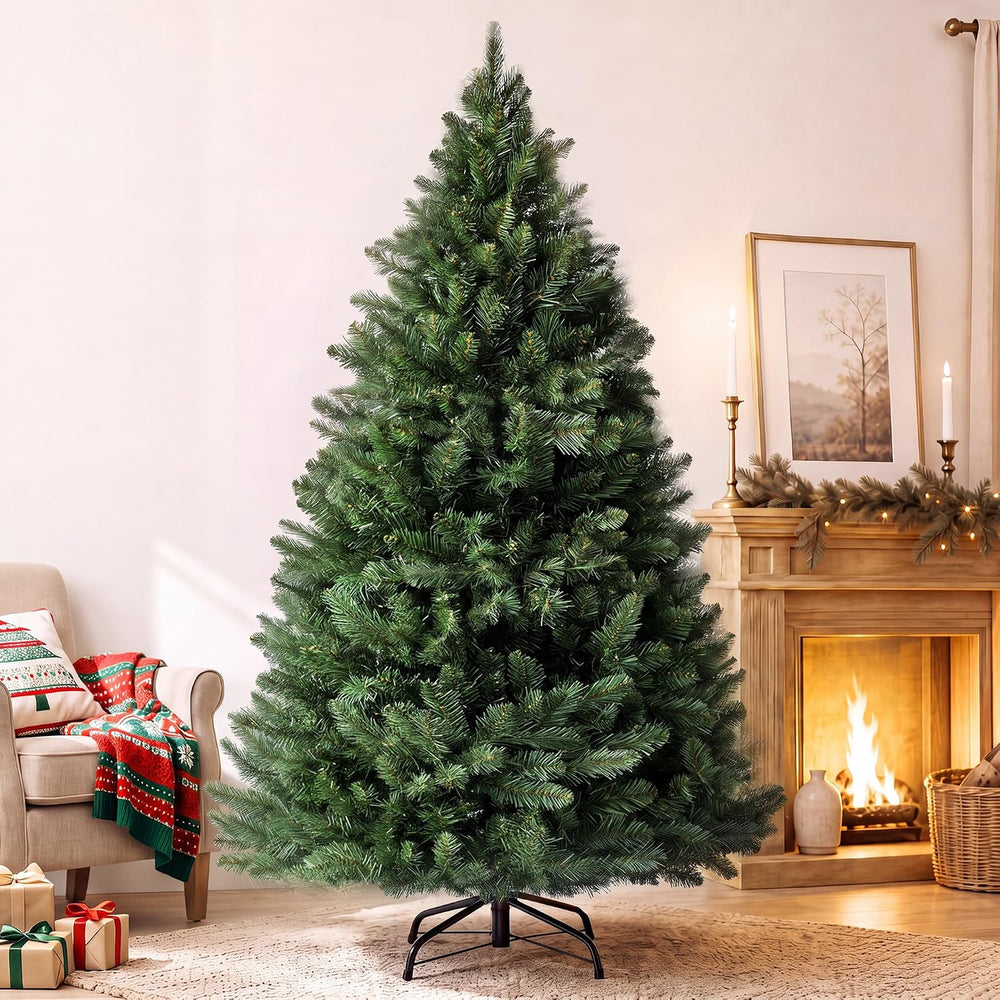 LUCKLIFE 6 ft Artificial Christmas Tree, Full PVC Unlit Christmas Tree with C...
