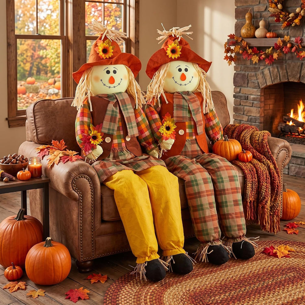 2 Pack 60" Large Scarecrow Thanksgiving Fall Sitting Scarecrow, Fashion