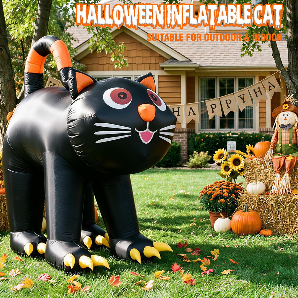 5.91 FT Halloween Inflatables Yard Decor Outdoor Black Cat with LED Lights Bu...