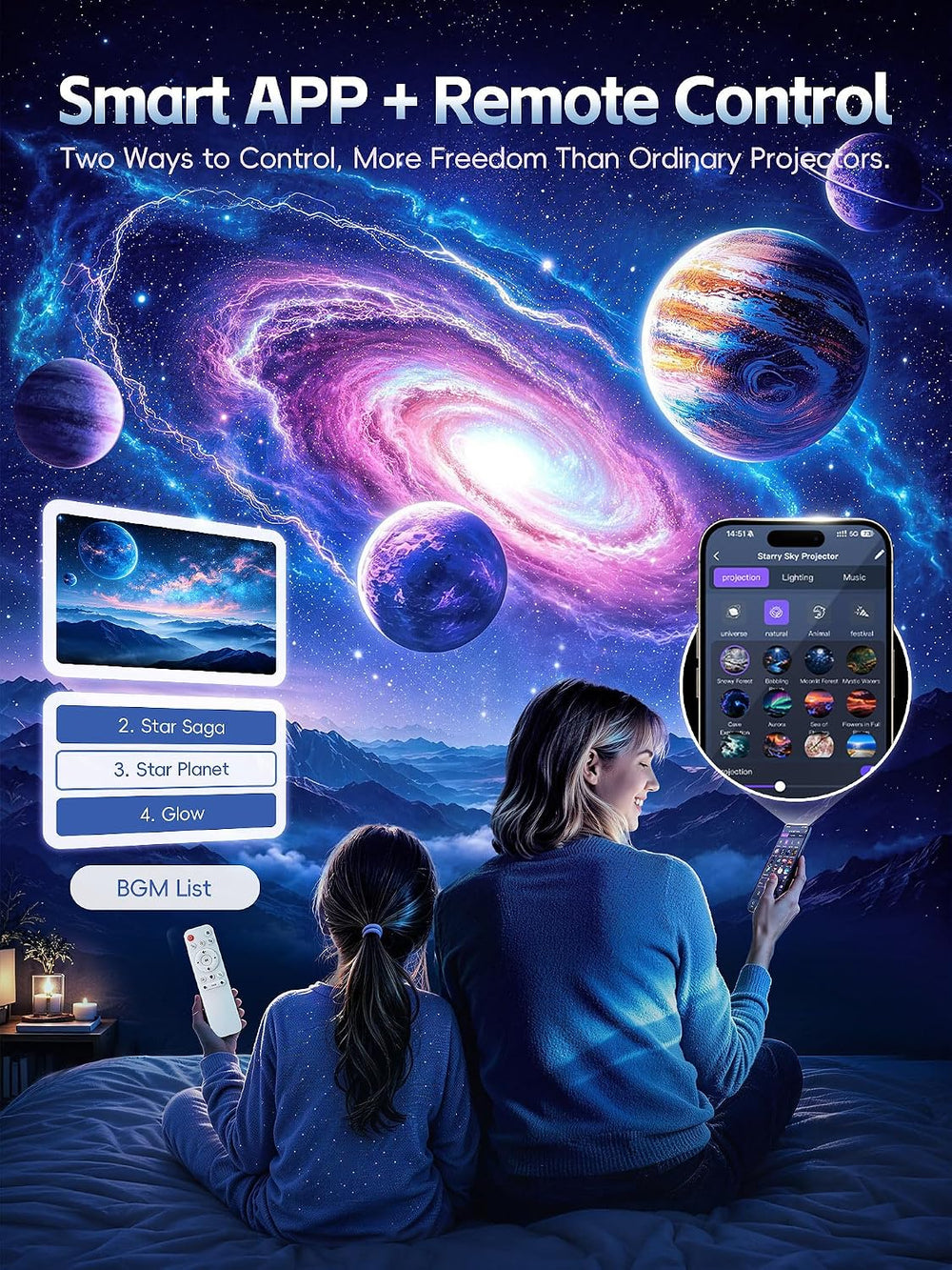 3D Galaxy Projector,Smart APP 60 Scenes Star Projector Bluetooth Speaker