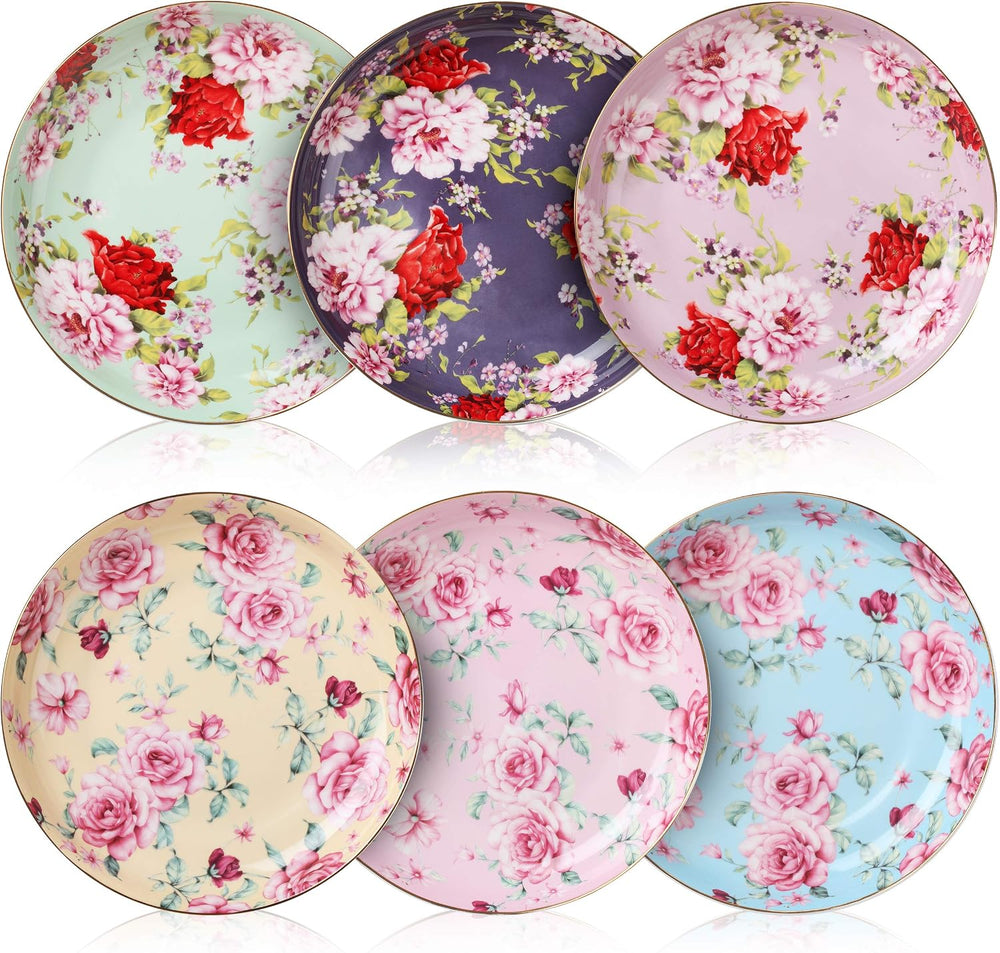 BTaT- Floral Gold Rim Dessert Plates, 8", 6 Pack, Christmas