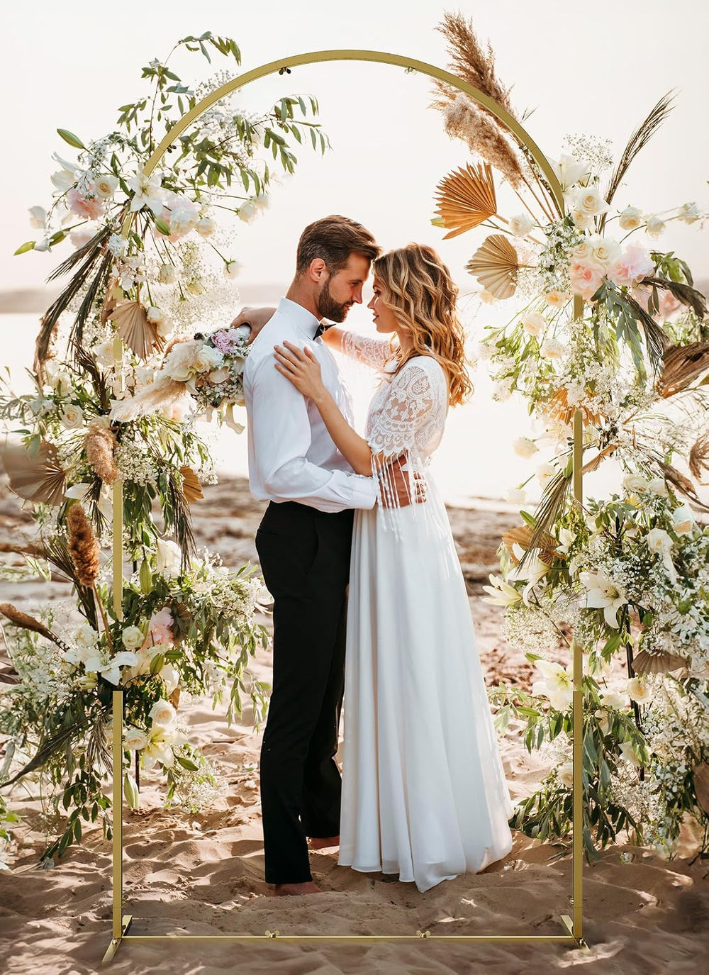 Minetom 7.2FT Metal Arch Backdrop Stand with Wedding Cover Spandex, White