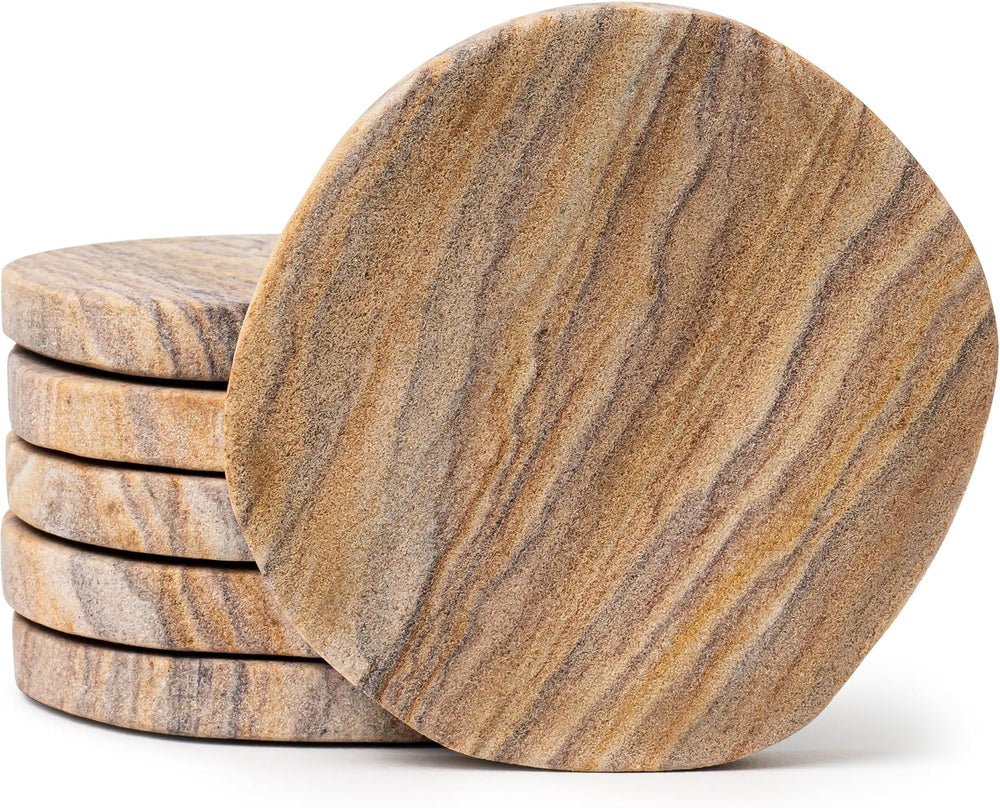Cork & Mill Absorbent Sandstone Coasters for Drinks, Set of 6