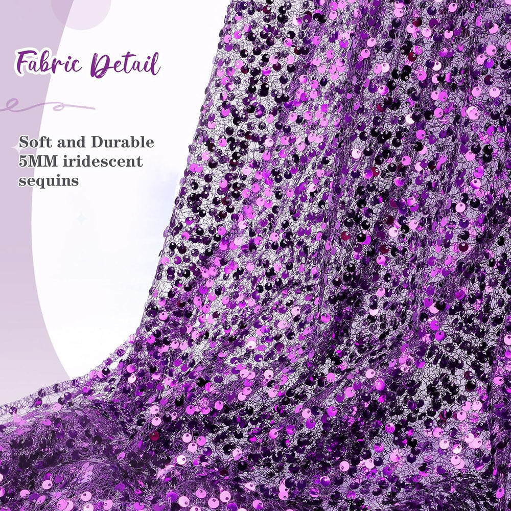 2 Pack Sequin Table Runner 120inch 10FT Rectangle Purple Party Table Runner