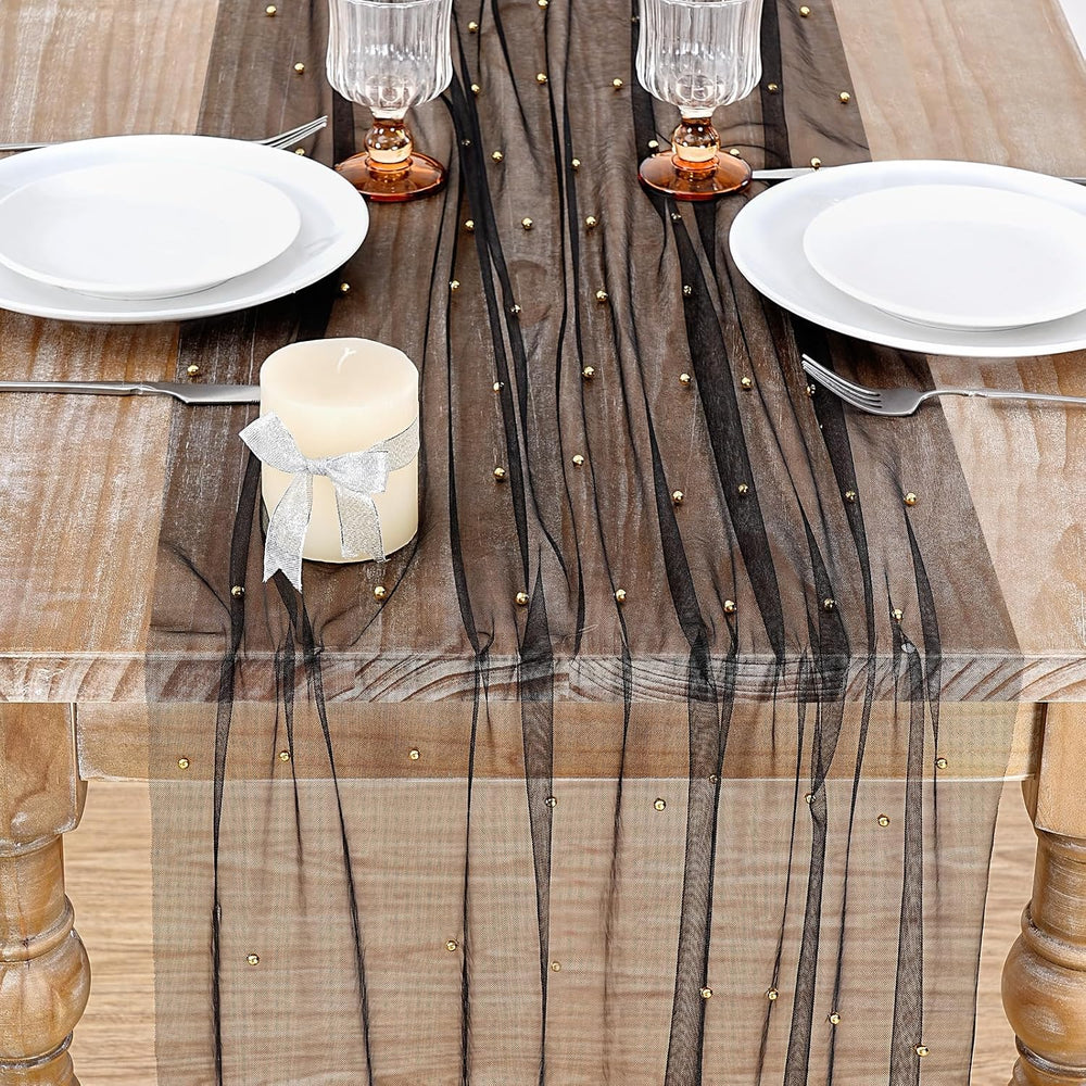Gauze Tulle Table Runner Black Halloween Pearl Fabrics Sheer Veil Dessert
