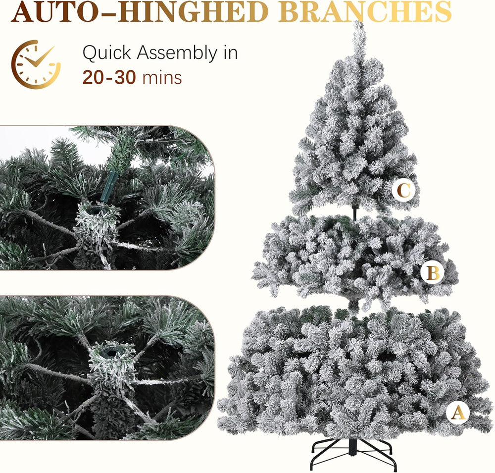 Garvee 9FT Snow Flocked Pre-Lit Christmas Tree with 900 Warm White Lights