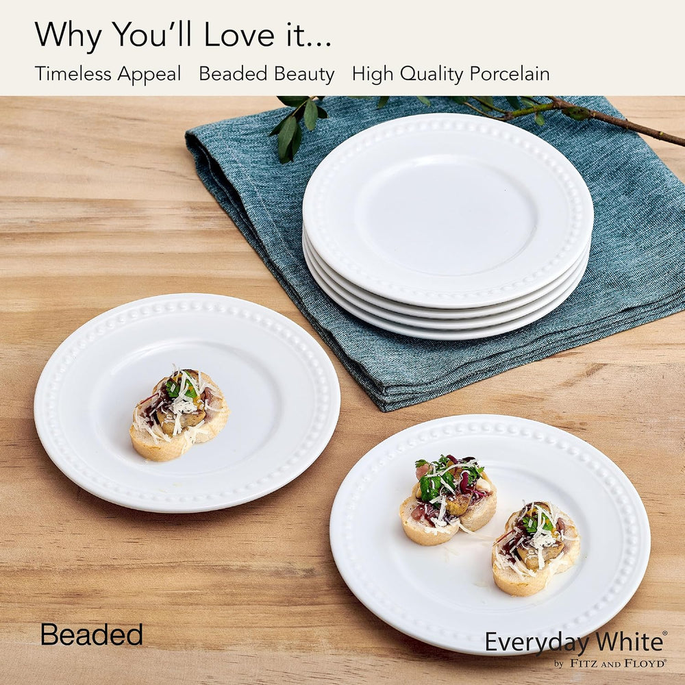 Fitz and Floyd Everyday Beaded White Porcelain Appetizer Dessert Plates, Set ...
