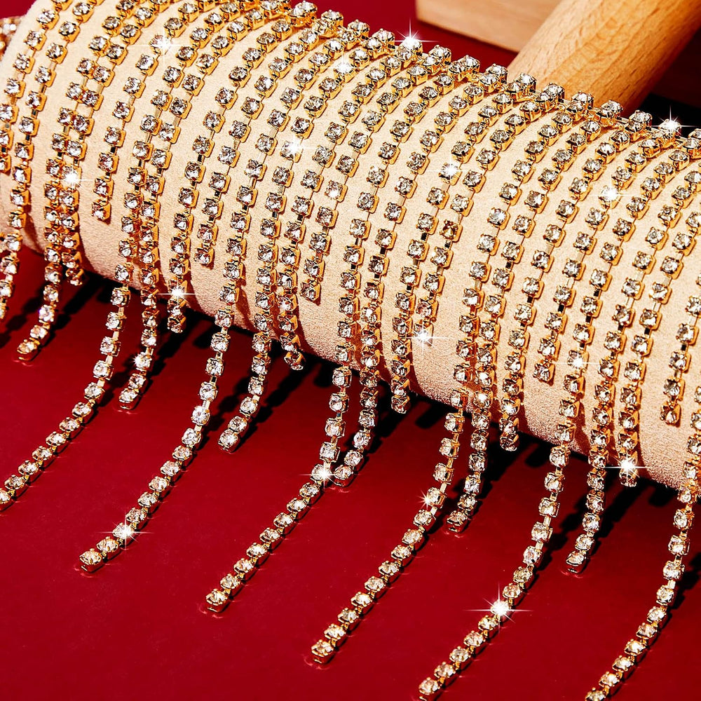 MTLEE Rhinestone Fringe Trim Fringe Belt, 4 Yard, Champagne