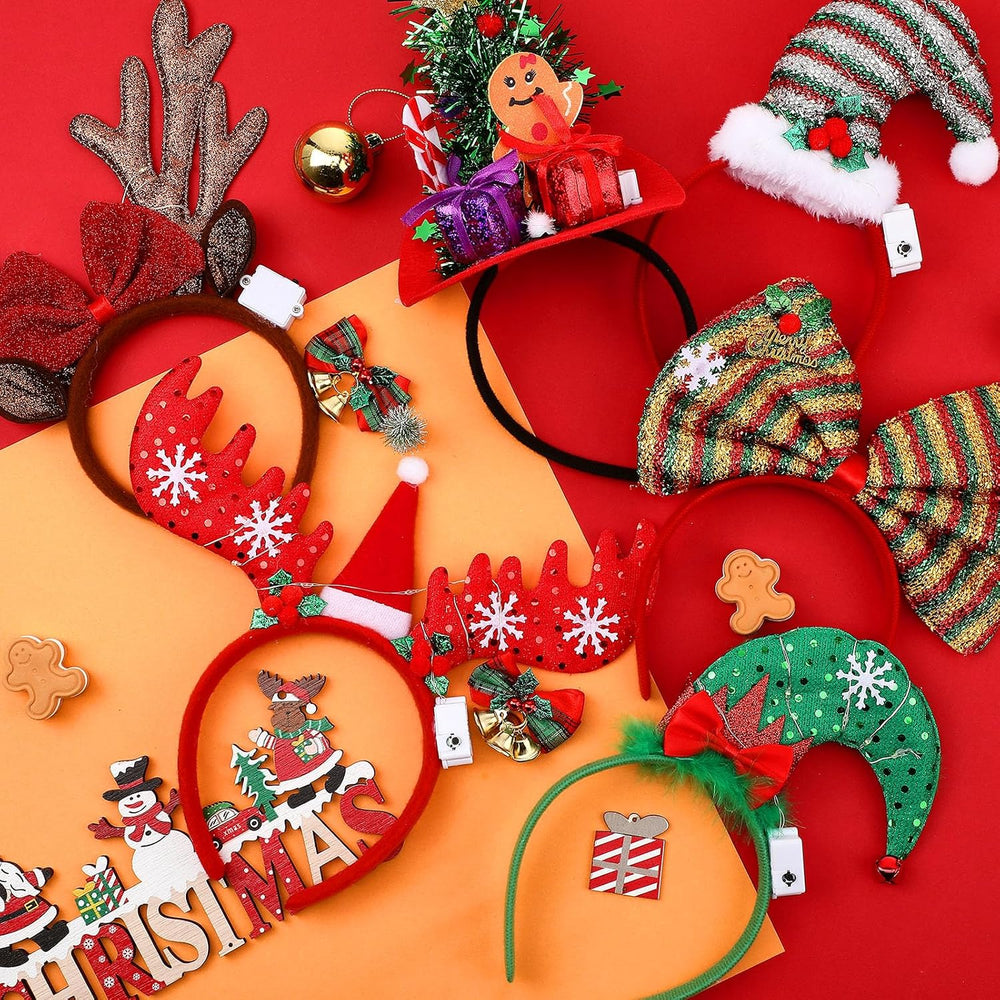 24 Pcs Christmas LED Headbands Christmas Light Up Headbands Reindeer Antler S...