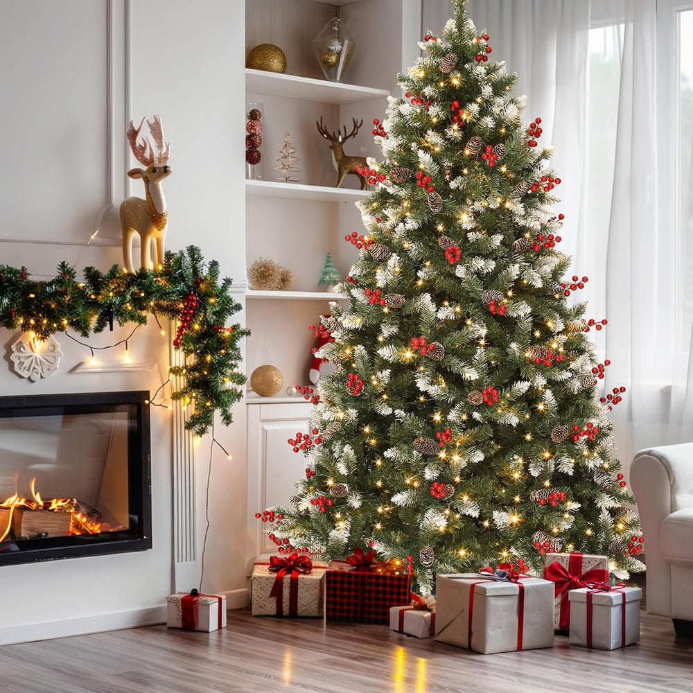 YITAHOME 7.5ft Prelit Decorated Pine Christmas Tree w/Red Berries & Remote