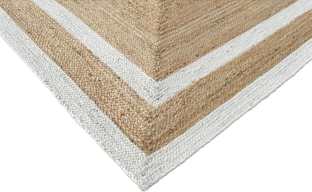 Double Border Jute Runner Rug, Off White, 2'6"x8' Boho Farmhouse...