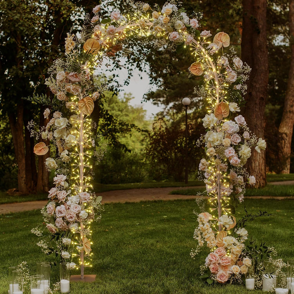 Lighted Garden Arch Metal Wedding Arbor with 832 LED Starburst Firework Light...