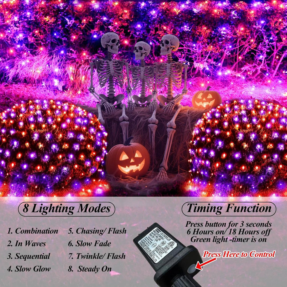 360LED Net Lights Halloween Decorations, 21ft x 5ft Purple Orange Mesh Lights...