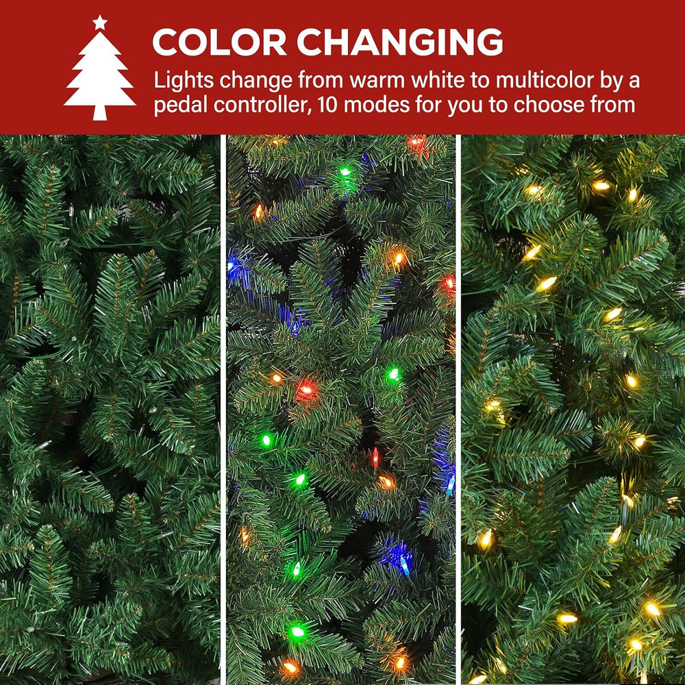 Hykolity 7.5ft Artificial Prelit Christmas Tree with 450 Multicolor LEDs