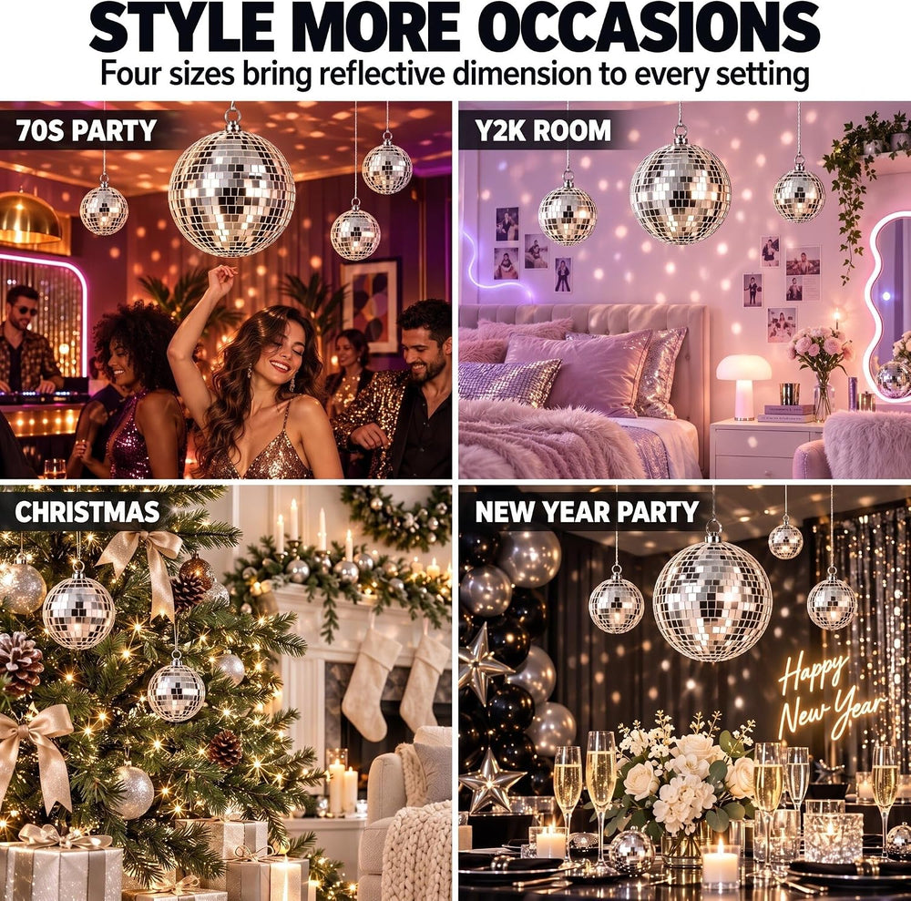 Libima 12 Pcs Silver Disco Ball Set, Multi Size, 8'', 6'', 4&...