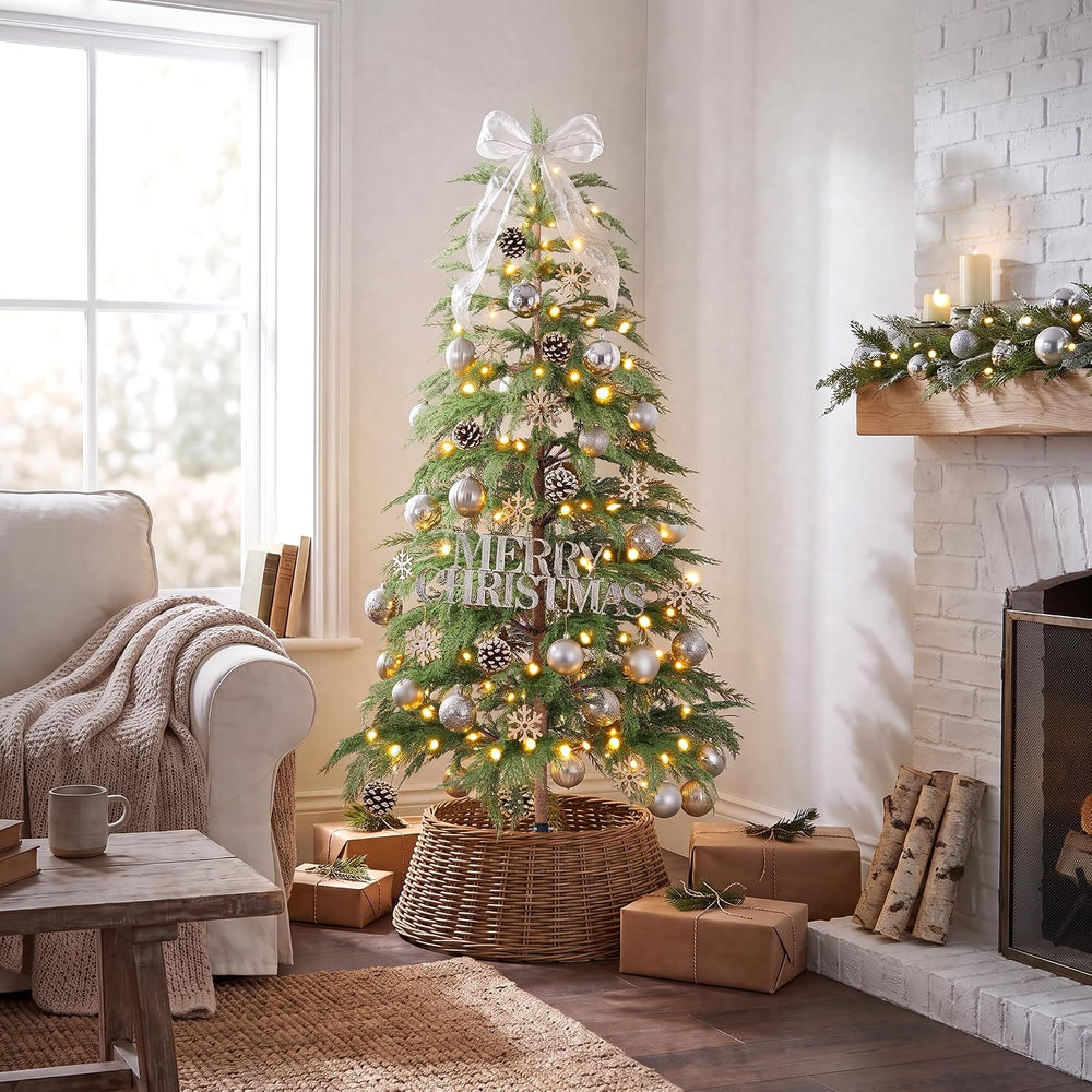 BOLUO 5ft Christmas Tree with Lights Artificial Real Touch Cypress Tree
