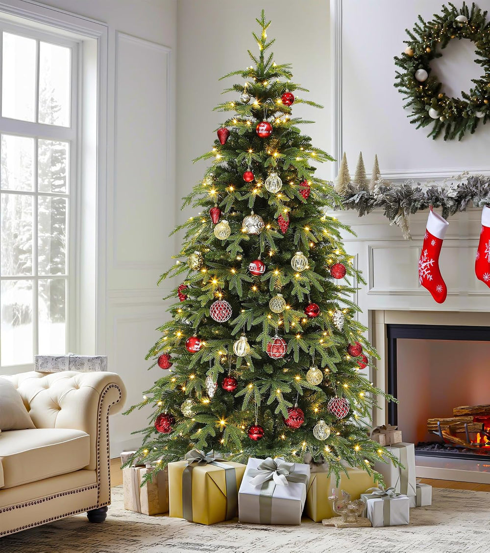 DWVO 7.5ft Pre-Lit Green Christmas Tree, 2199 Branch Tips and 400 Lights