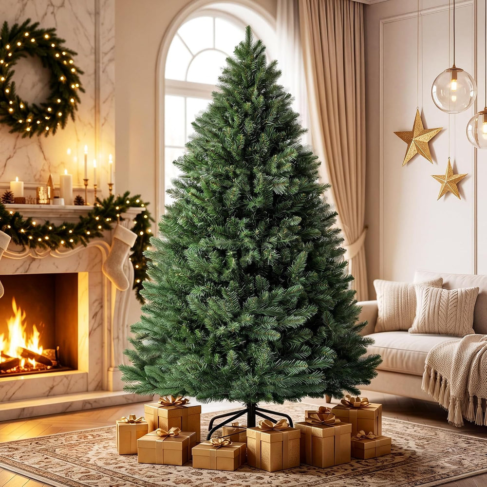 LUCKLIFE 6 ft Artificial Christmas Tree, Full PVC Unlit Christmas Tree with C...