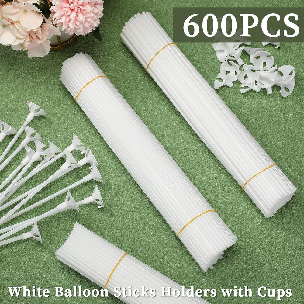 Chivao 600 Pcs Plastic Balloon Sticks with Cups for Party Decor,None