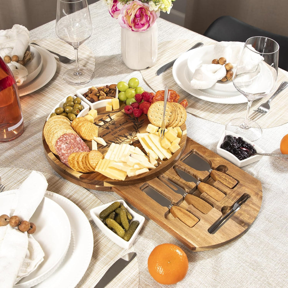 Personalized Charcuterie Board Gift Set, Custom Engraved Acacia Cheese Board ...