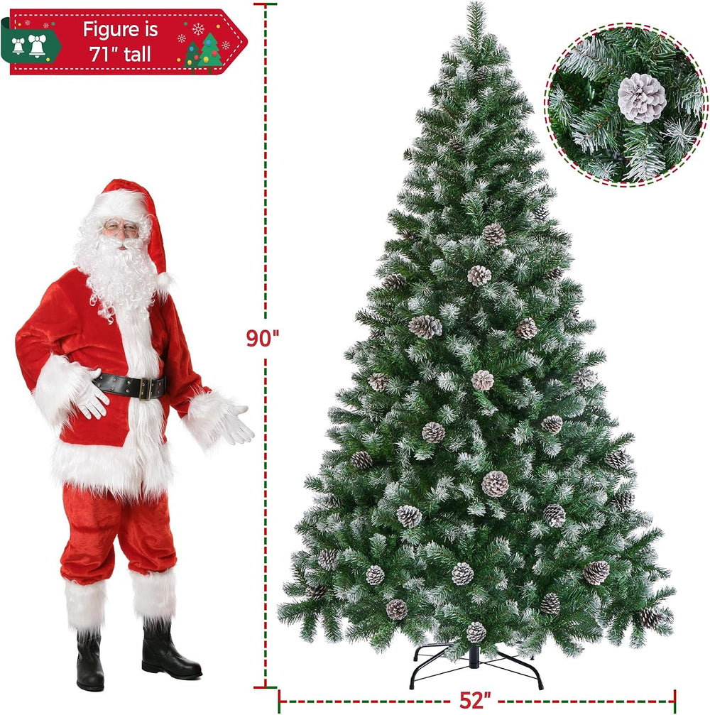 Yaheetech 7.5ft Artificial Christmas Tree, Snow Flocked Christmas Tree w/82 P...
