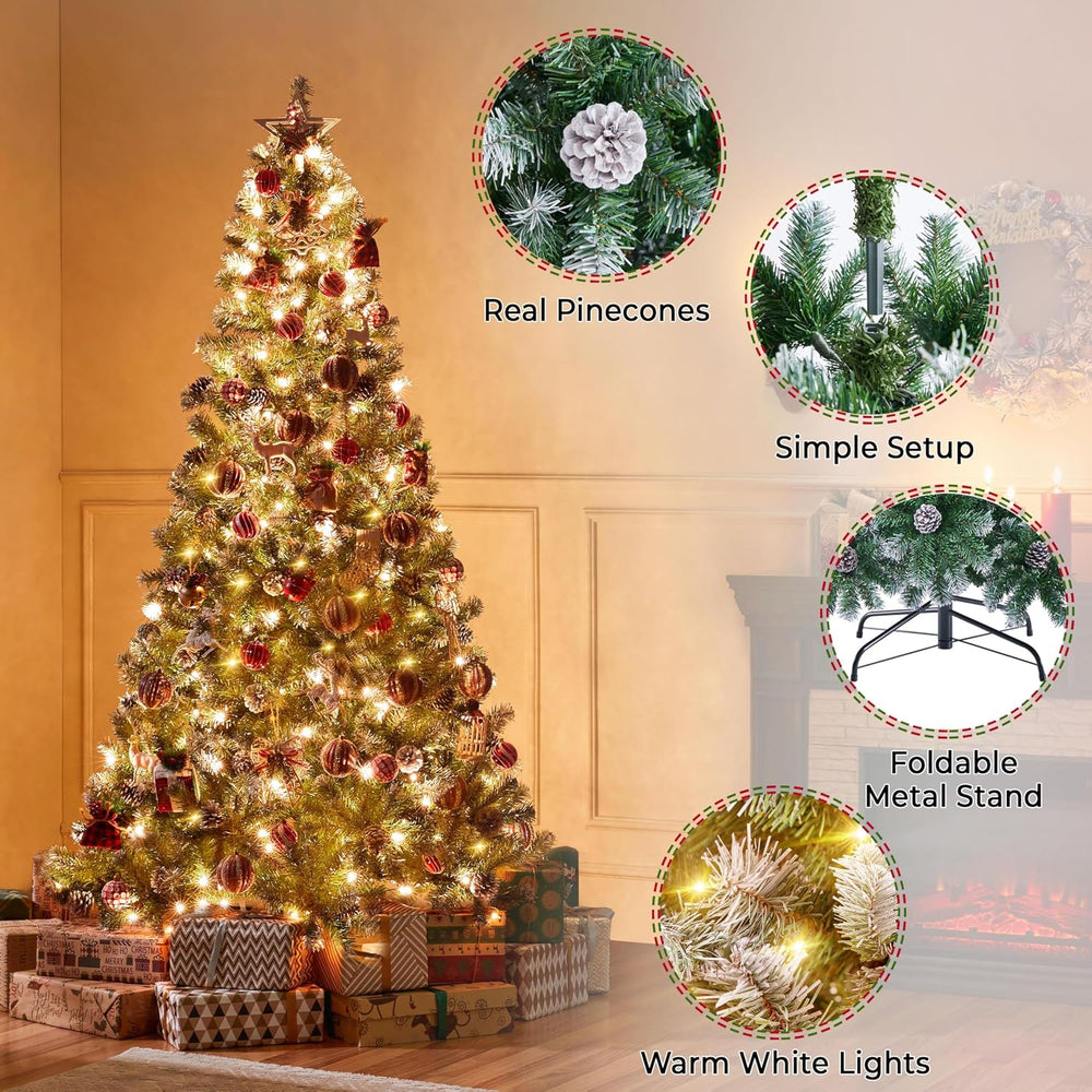 Yaheetech 6ft Pre-lit Christmas Tree, Snow Flocked Artificial Christmas Tree ...