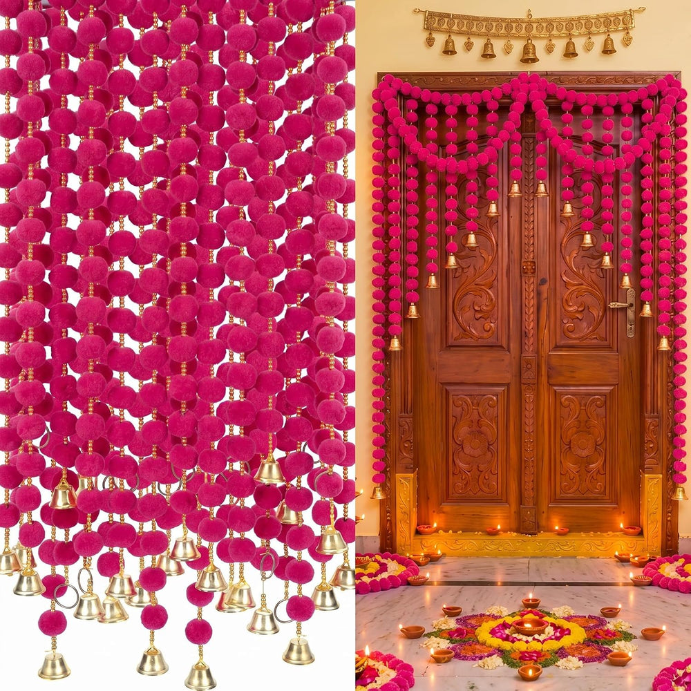12 Pcs Holi Decorations Marigold Garland 4 ft Long, Rose Pink