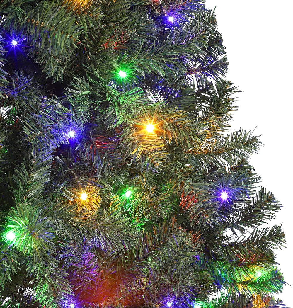 GAOMON 8ft Prelit Fraser Fir Wide Artificial Christmas Tree with RGBW Light