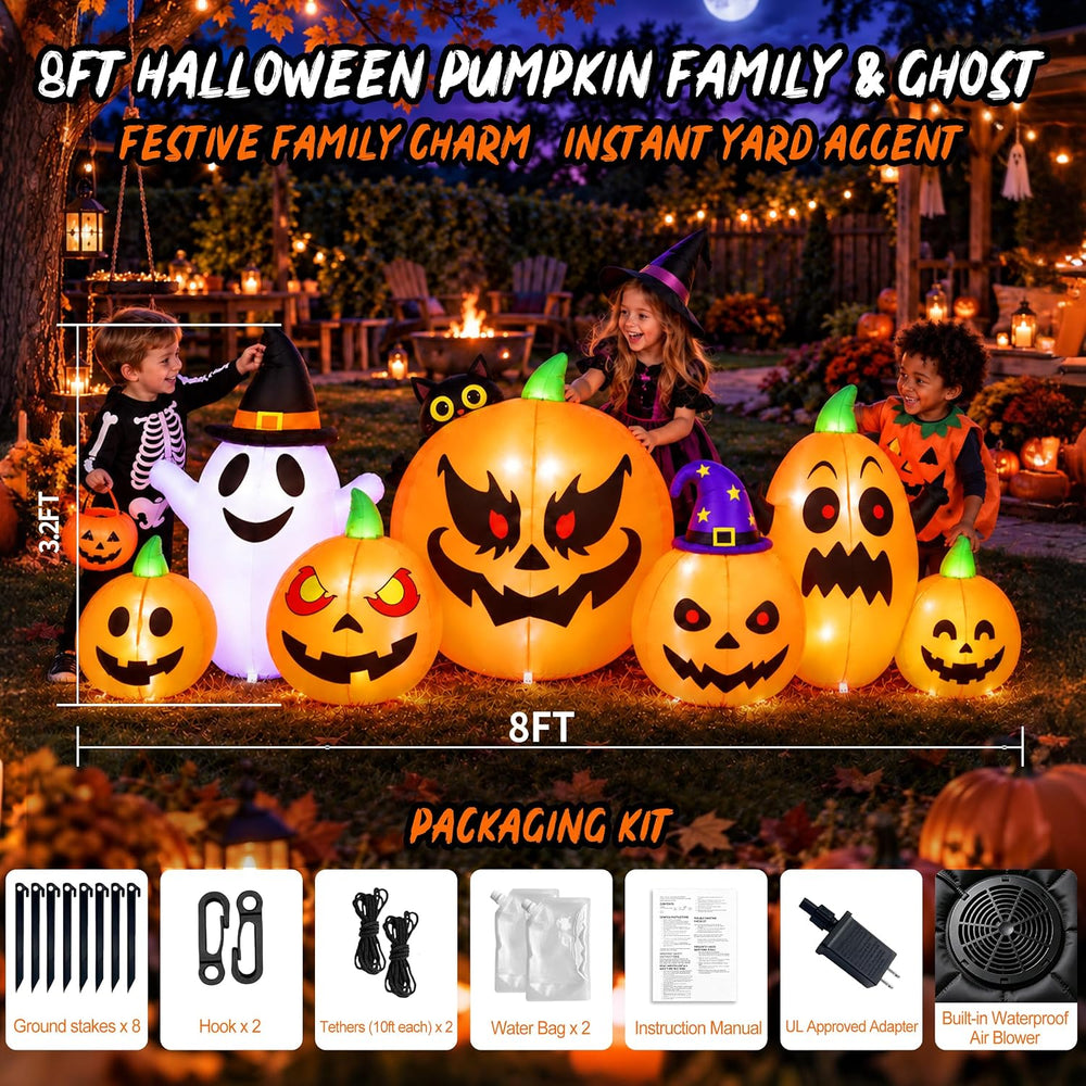 8FT Halloween Inflatables Pumpkin Outdoor Decorations, 7-in-1 Pumpkin Family ...