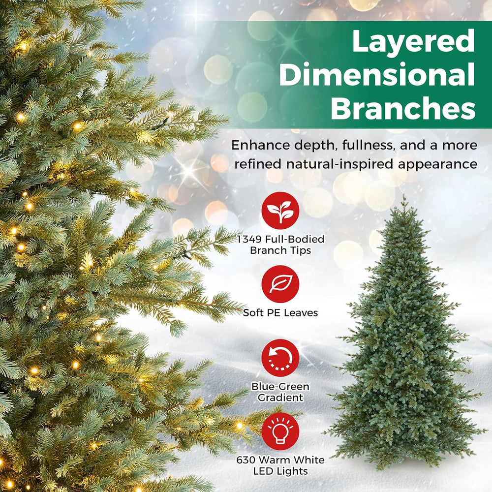 HAPPYGRILL 8 FT Pre-Lit Artificial Christmas Tree w/ 630 Warm White Lights