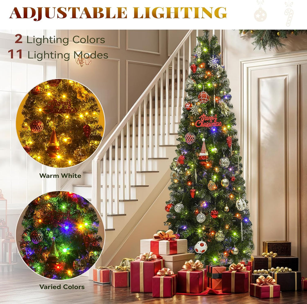 YITAHOME 7.5FT Prelit Green Fraser Fir Pencil Christmas Tree with Remote