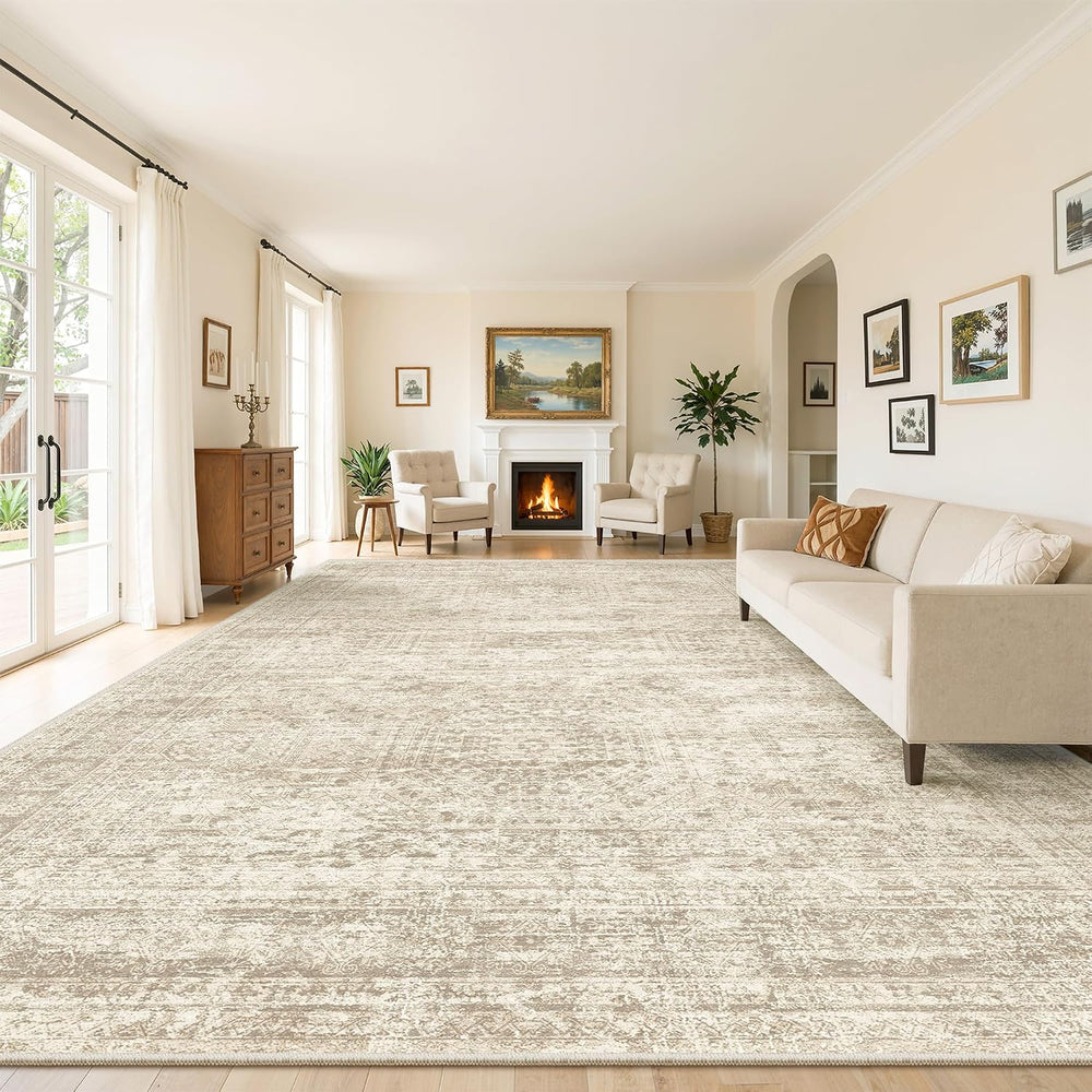 Soalmost 10x14 Area Rugs for Living Room Washable Rug Non-Slip Beige