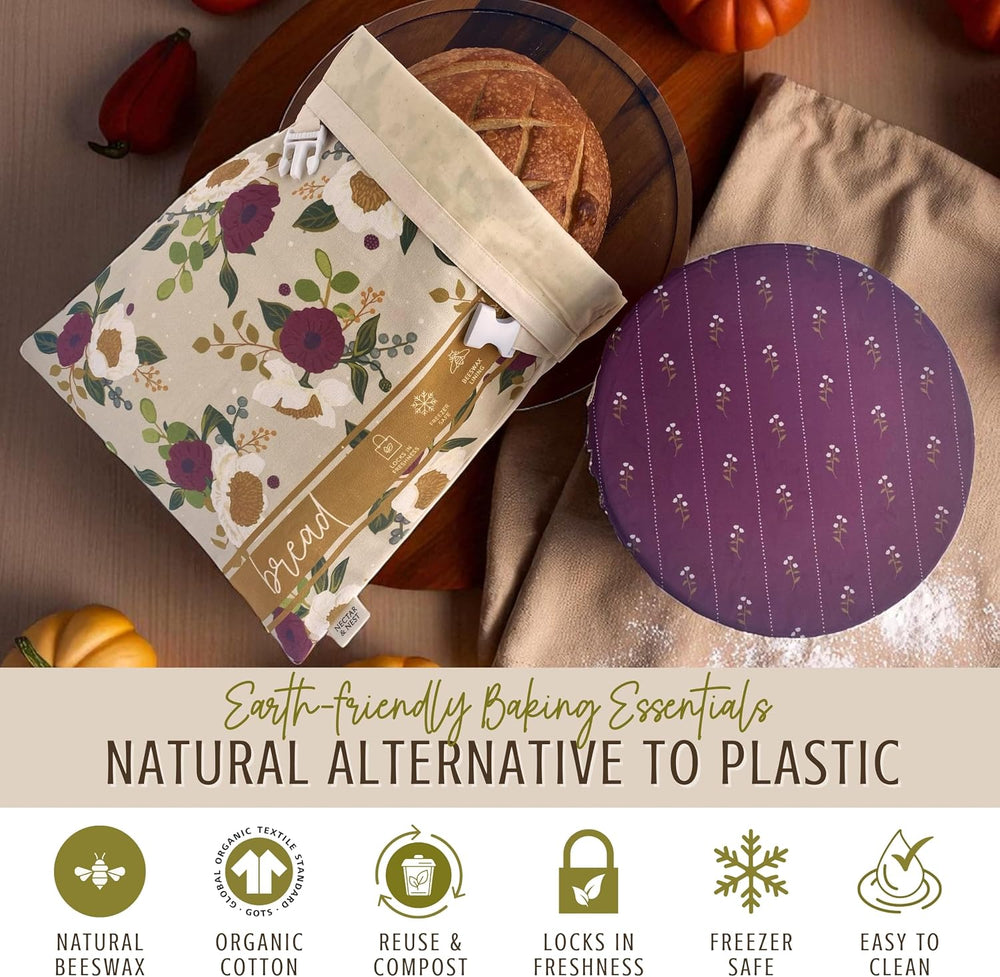 Beeswax Bread Bags for Sourdough & Bowl Cover Baker Set