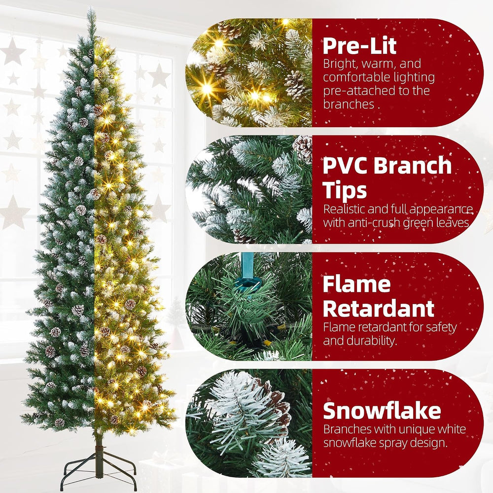 GarveeHome 6 ft Pencil Prelit Christmas Tree, PVC Xmas Tree