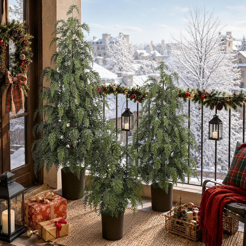 3PCS Christmas Artificial Cedar Trees for Outdoors Decorations, 2FT/3FT/4FT