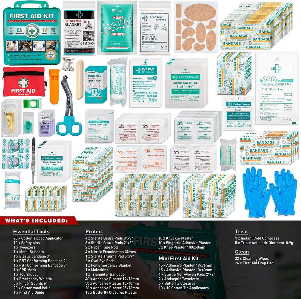 General Medi 360 Pieces Hardcase First Aid Kit - Comprehensive Large First Ai...