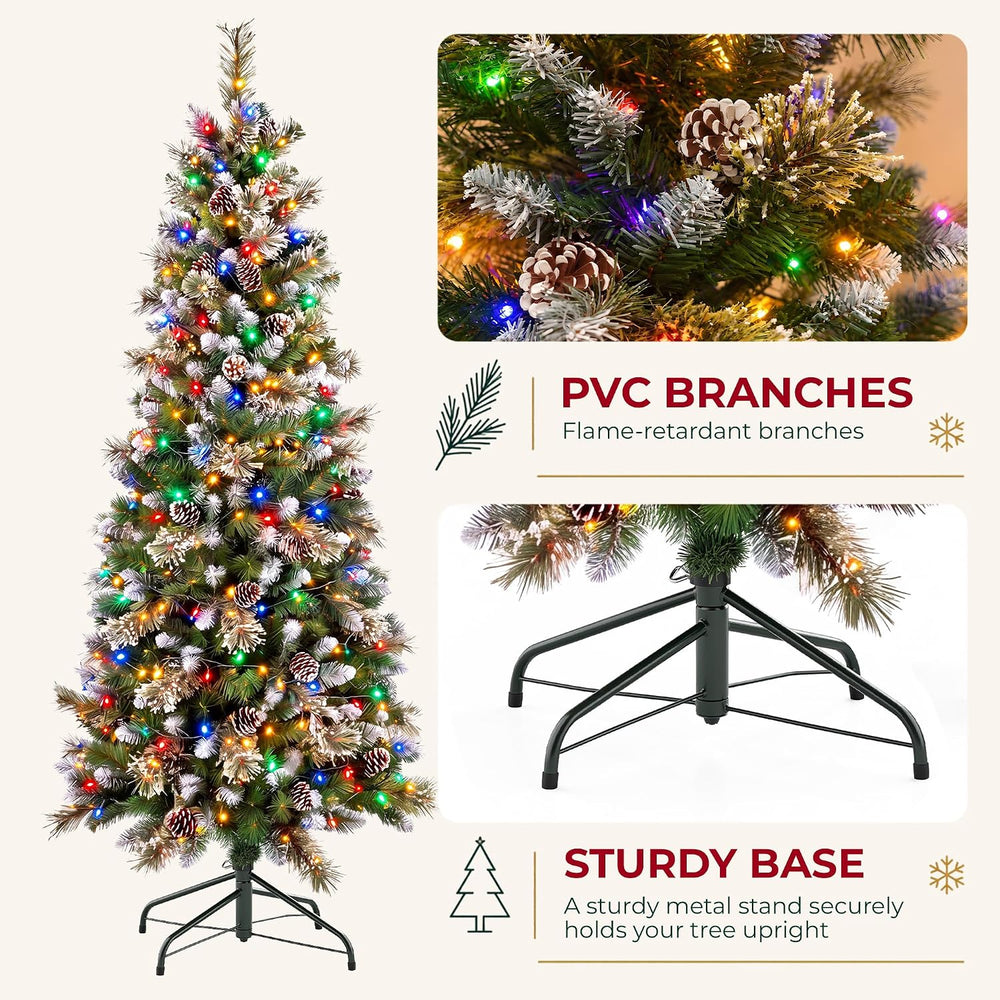 6FT Pre-Lit Pencil Christmas Tree, 250 Color Changing LED Lights