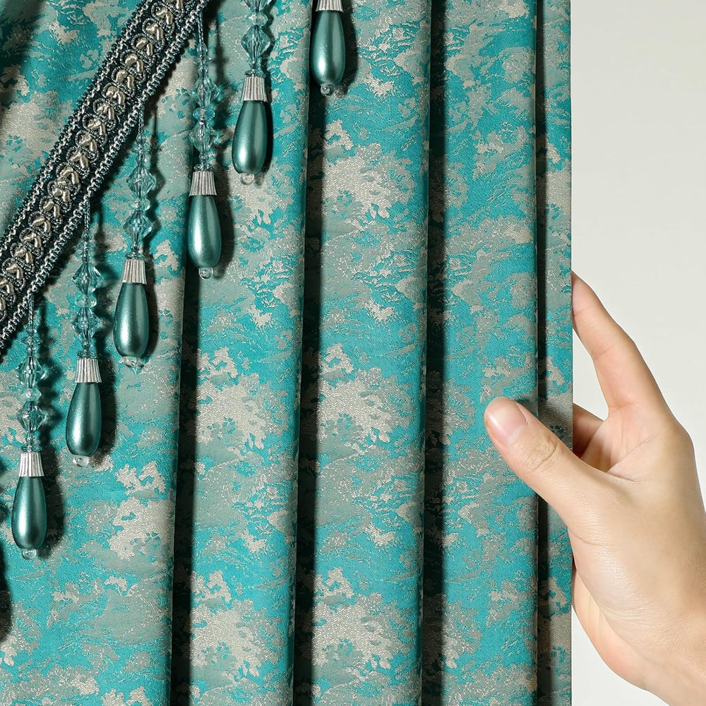 Victorian Damask Jacquard Waterfall Valance, 79 x 43, Teal Blue