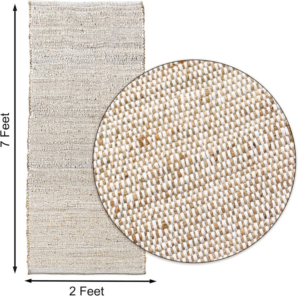 Jute Cotton Runner Rug, 2x7, Natural Jute/Cream
