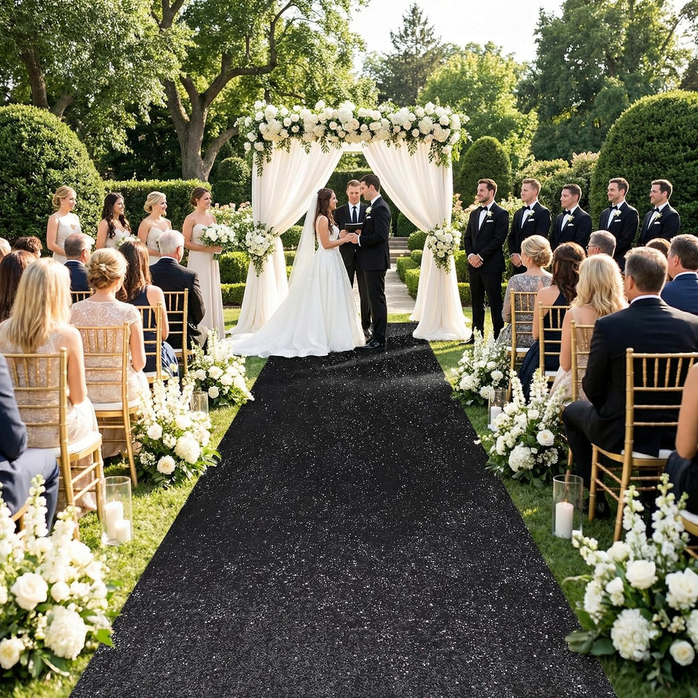 Wedding Aisle Runner: 4FT×15FT Sequin Fabric - Black Sparkly Carpet Runner fo...