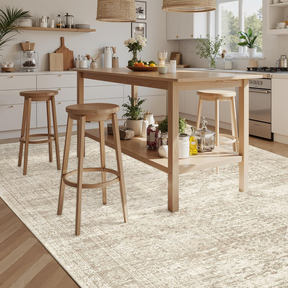 Soalmost 9x12 Area Rugs for Living Room Washable Print Rug Non-Slip Beige