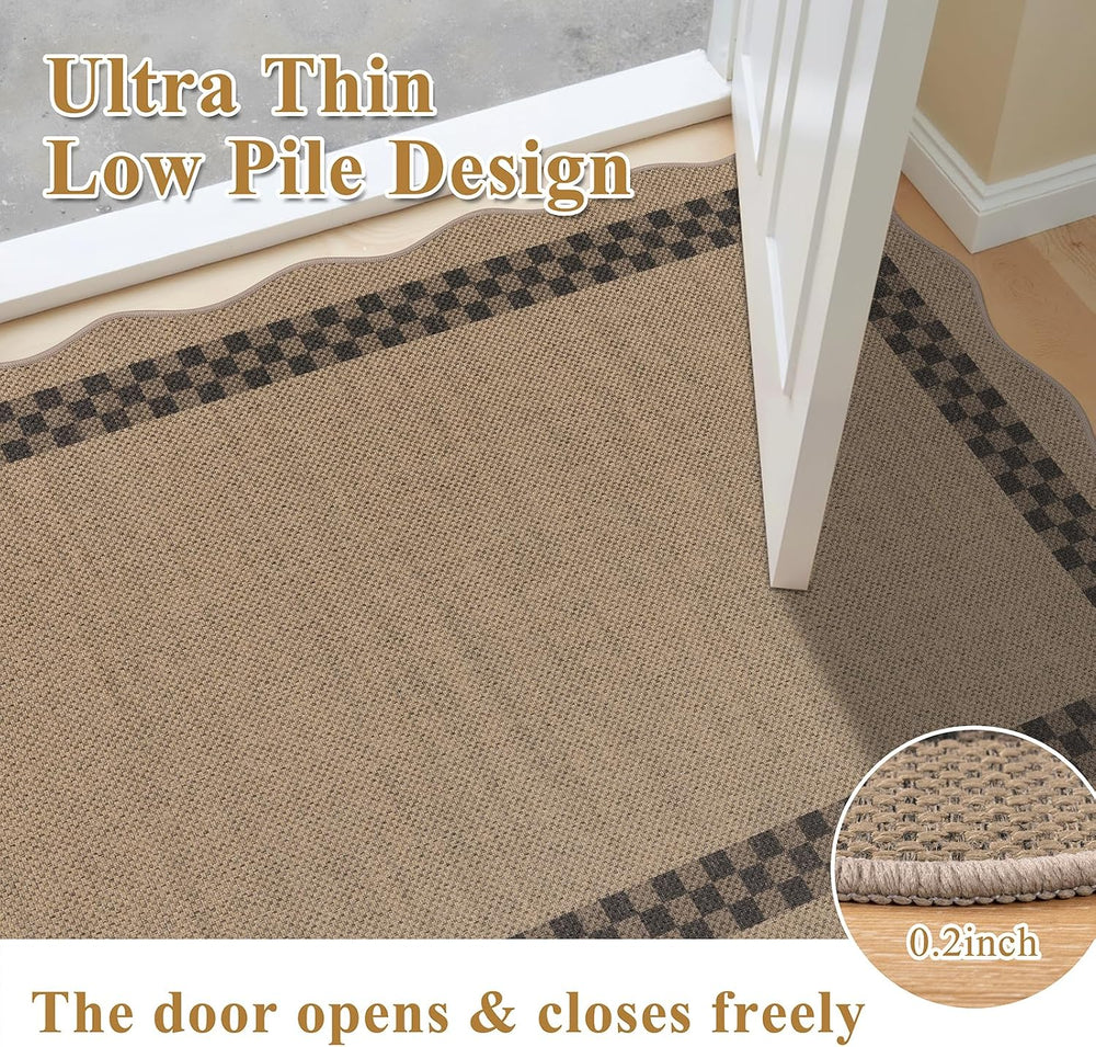 Hallway Runner Rug, 2'x6' Non Slip Faux Jute Runners Checked