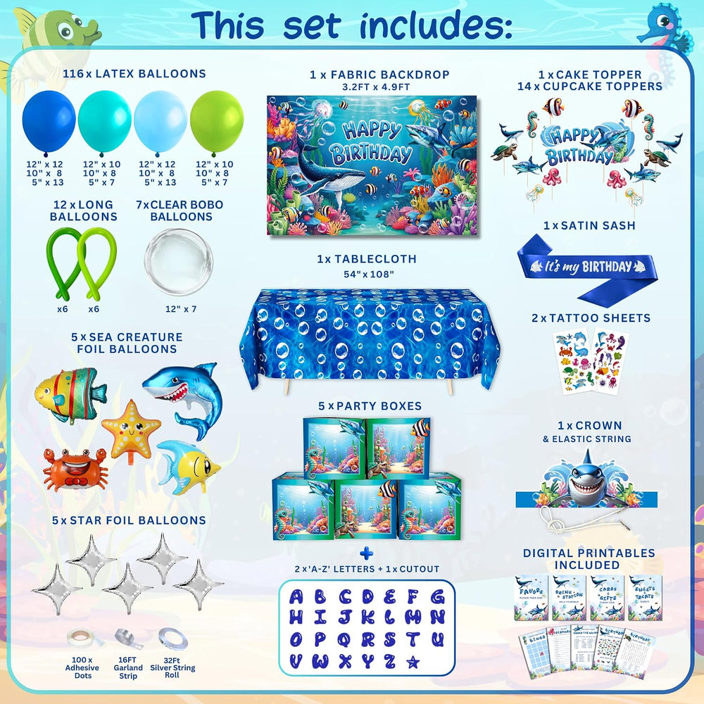 179 Pc Under the Sea Party Decorations – Ocean Birthday Balloon Arch Kit