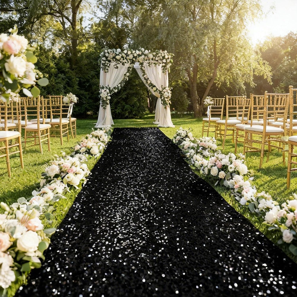 Wedding Aisle Runner: 4FT×15FT Sequin Fabric - Black Sparkly Carpet Runner fo...